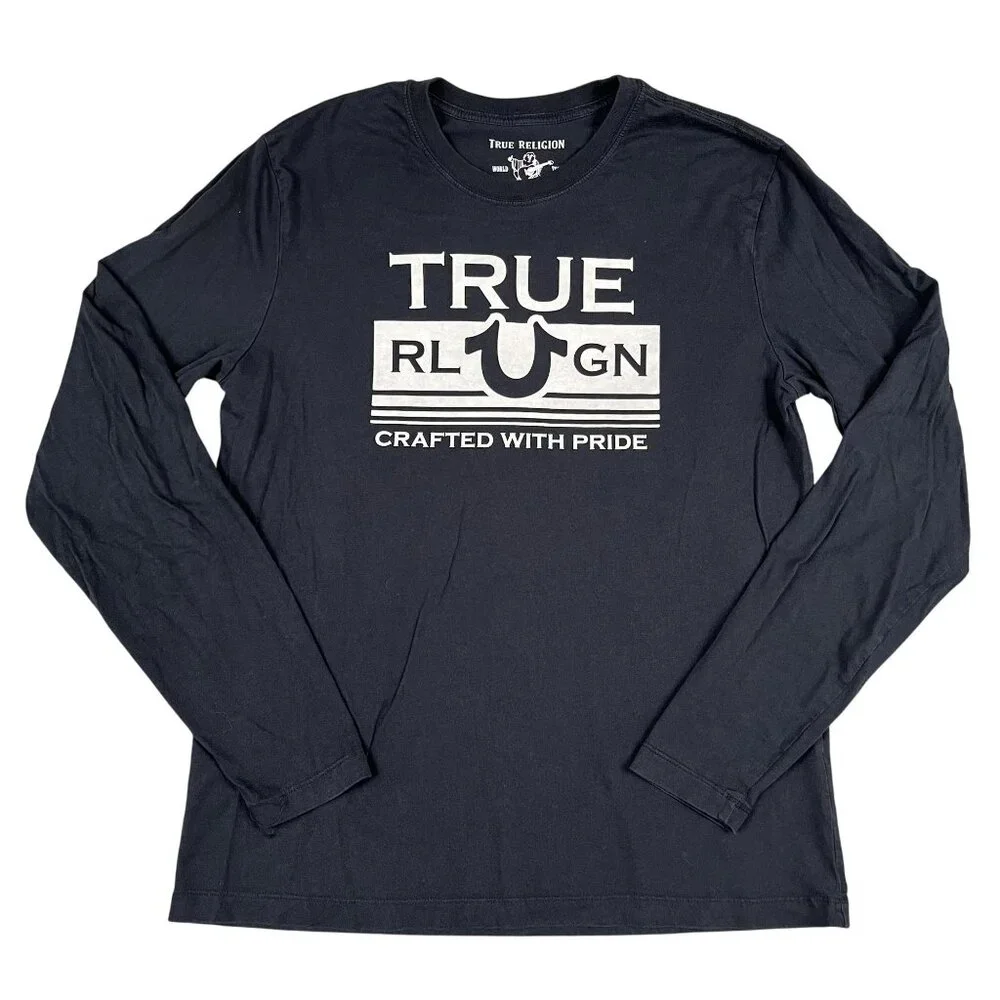 True‎ Religion Mens Black Long Sleeve T-Shirt Sz Large